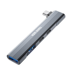 4-in-1 USB-C 90° Right Angle Hub with Dual USB-A and Dual USB-C Ports, Aluminium Alloy Portable Adapter for Data Transfer