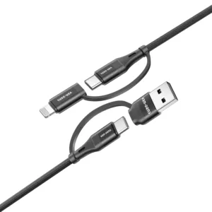 60W Fast Charging 4 in 1 USB-A Type-C IP cable nylon braided cable, aluminium alloy /// for phones