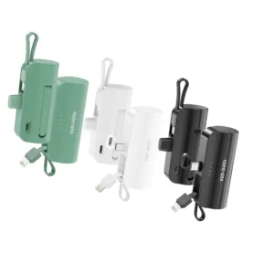 5000mAh Fast Charging Portable Power Bank with Built-in IP Cable, Type-C Input/Output, Lightweight Compact Design (Black)