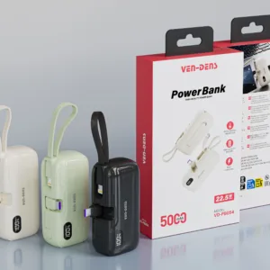 Fast Charging 5000mAh white high capacity 5V/3A lightweight portable power bank with digital display