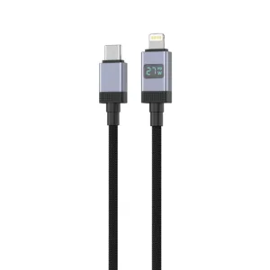 27W Fast Charging Type-C to Lightning Braided Data Cable (1M) with Digital Display and Aluminium Alloy Connectors (Black)