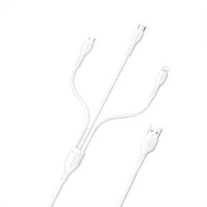 3-in-1 Fast Charging USB Data Cable (1M) USB-A to Type-C, Lightning and Micro USB Multi Charging Cable (White)