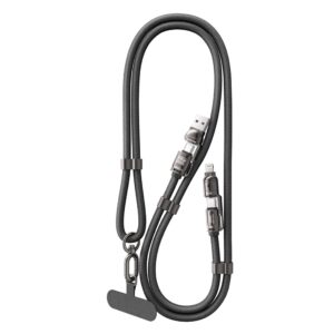 60W Fast Charging 4-in-1 Lanyard Braided Data Cable (1.5M) with Zinc Alloy Connectors, USB-A & Type-C Multi-Output Charging Cable