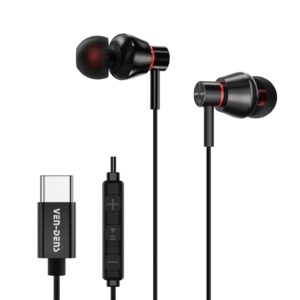 Type-C Wired Earbuds with Microphone Tangle-Free Cord Lightweight In-Ear Earphones with HD Bass