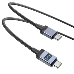 60W Fast Charging 1M black Type-C to Type-C Aluminum case data cable with digital display