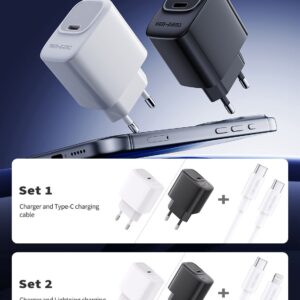 20W Fast Charging EU Power Delivery Travel Charger with Type-C Port (With Cable Options)