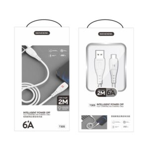 SENDEM T30S 2 Meter 6A Intelligent Power Off Fully Compatible Fast Charging Cable For  USB-A to USB-C