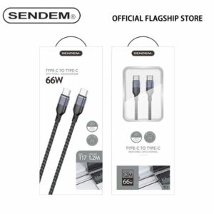 🔌 SENDEM T17 Type-C to Type-C 5A 66W Fast Charging Braided Cable – Black