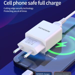 SENDEM OG30- EU plug 2.1A one USB wall charger with USB-A to Lightning cable